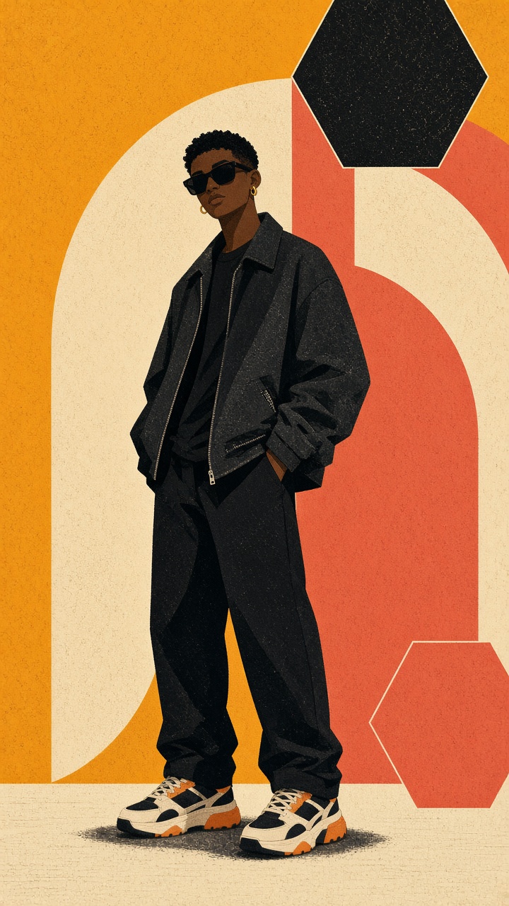 Illustrated person in a yellow blazer taking a mirror selfie.
